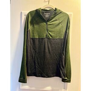 Black Diamond Mens S Green Gray Colorblock Merino Blend 1/4 Zip Hooded Pullover